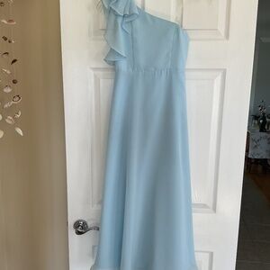 One  Shoulder Chiffon Jr Bridesmaid Flower Blue Girl Dress Size 8